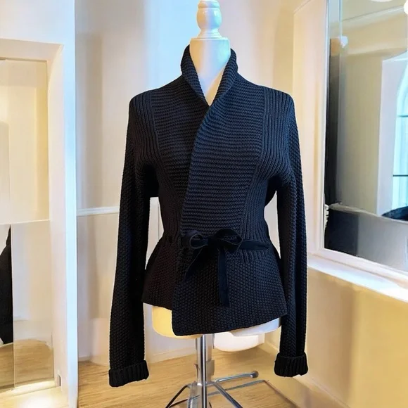 NEW LRL Ralph Lauren Chunky Belted Peplum Shawl Cardigan Sweater Jacket S NWOT - Picture 8 of 16